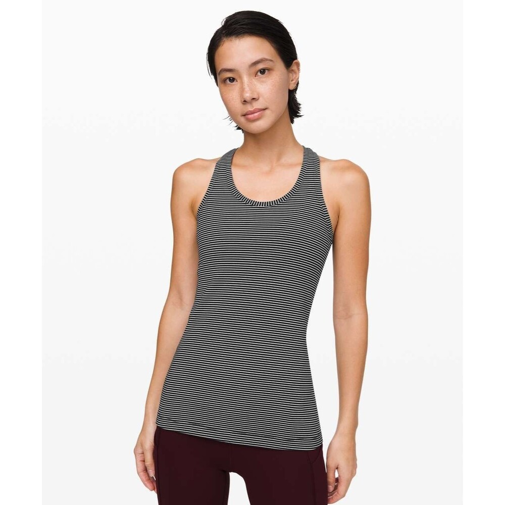LULULEMON Cool Racerback CRV Gray Pink Striped Tank Top